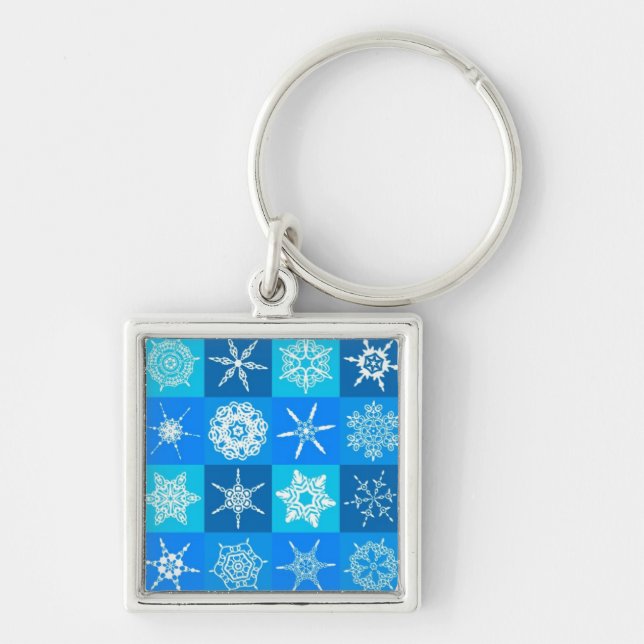 Blue Snowflakes Pattern Key Ring (Front)