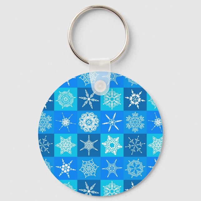 Blue Snowflakes Pattern Key Ring (Front)