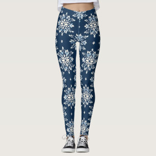 Blue Snowflakes Pattern Leggings