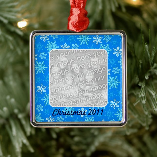 Blue Snowflakes Pattern Personalised Photo Metal Tree Decoration (Tree)