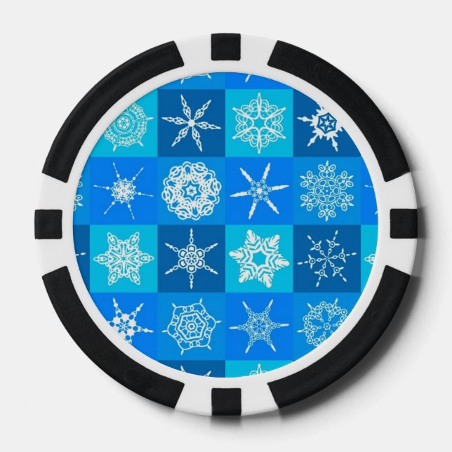 Blue Snowflakes Pattern Poker Chips (Front)