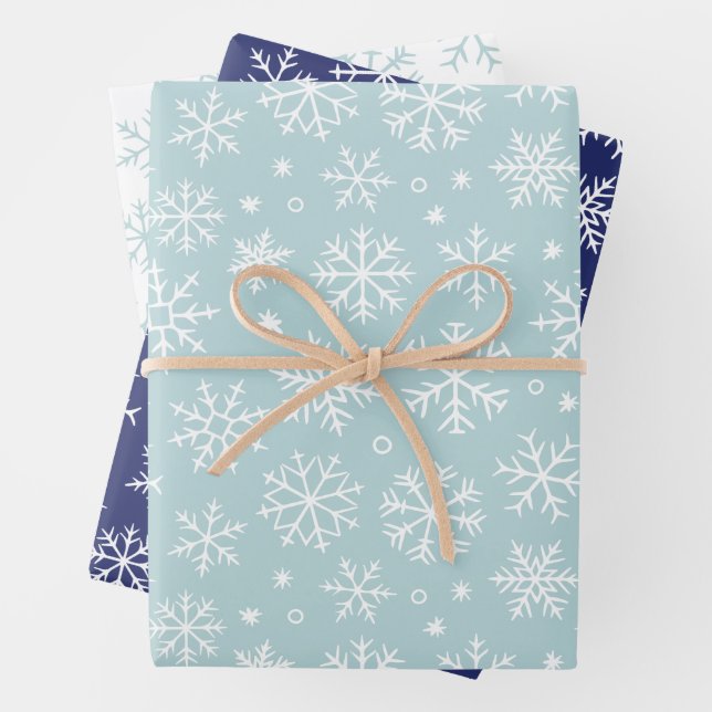Blue Snowflakes Pattern  Wrapping Paper Sheet (In situ)