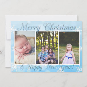Blue Snowflakes Personalise Photo Christmas Holiday Card