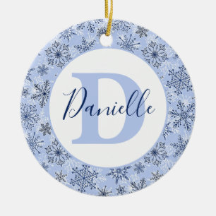 Blue snowflakes personalised ceramic tree decoration
