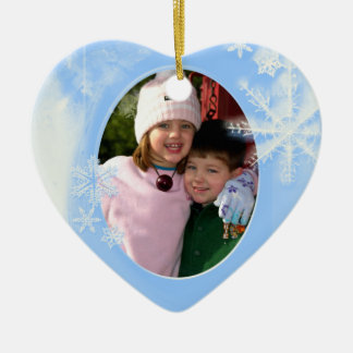Blue Snowflakes Photo Christmas Ornament