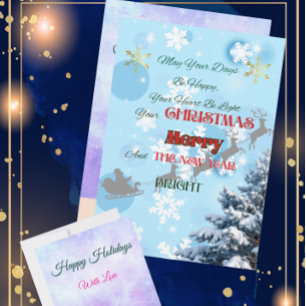 Blue Snowflakes, reindeer silhouettes, winter nigh Holiday Card