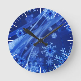 Blue Snowflakes Round Clock