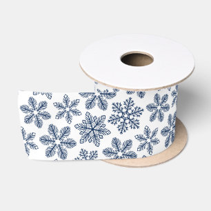 Blue snowflakes satin ribbon
