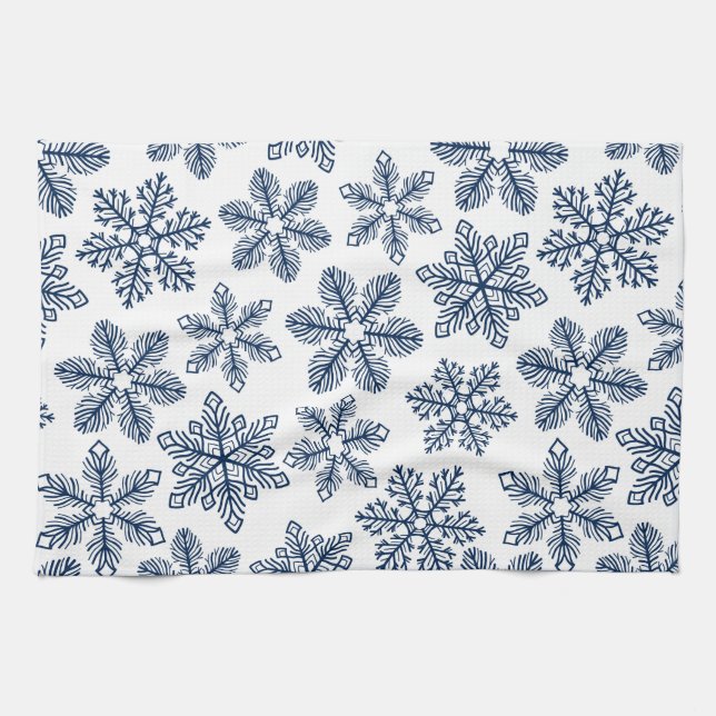 Blue snowflakes tea towel (Horizontal)