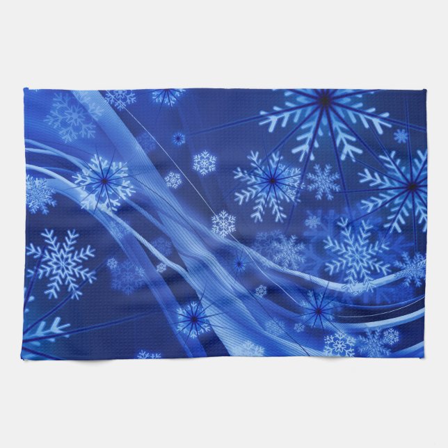 Blue Snowflakes Tea Towel (Horizontal)