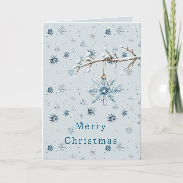 Blue Snowflakes Tree Branch Christmas Card (Front)