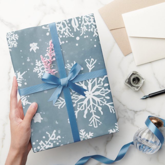 Blue Snowflakes Watercolor Winter Holiday Wrapping Paper (Gifting)