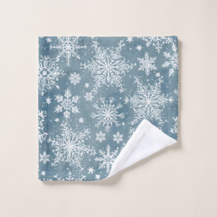Blue Snowflakes Watercolor Winter Wash Cloth