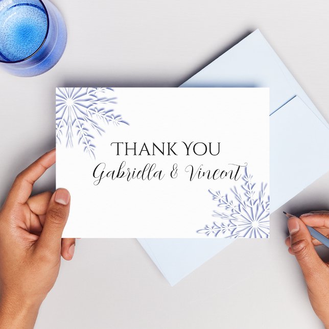 Blue Snowflakes Wedding Thank You Notes - Flat Invitation (Creator Uploaded)