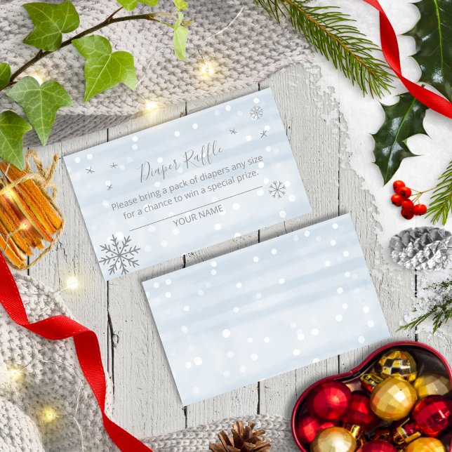 Blue Snowflakes Winter Baby Shower Diaper Raffle Enclosure Card (Creator Uploaded)