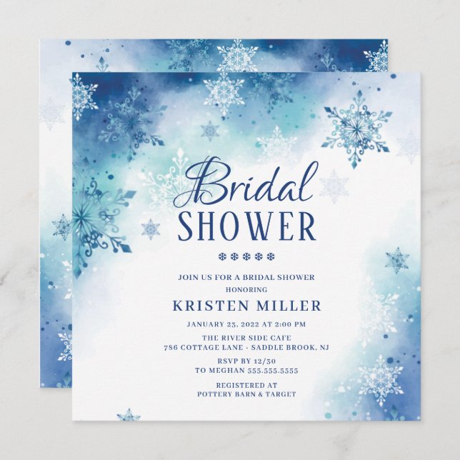 Blue Snowflakes Winter Bridal Shower Invitation (Front/Back)