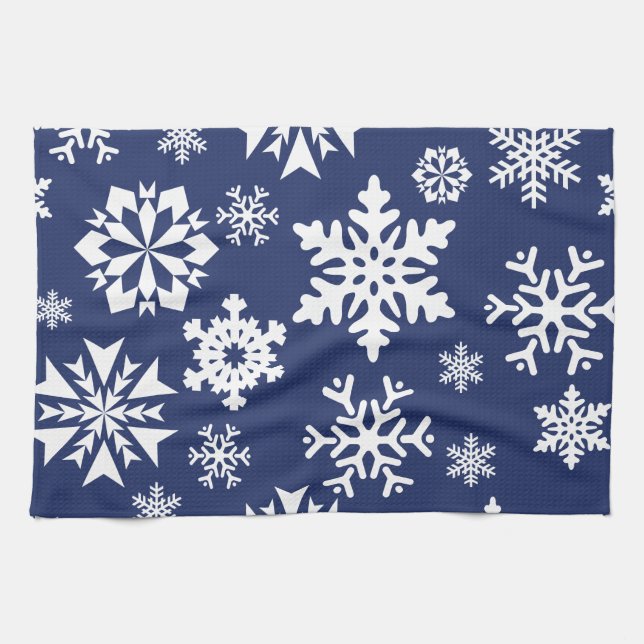 Blue Snowflakes Winter Christmas Holiday Pattern Tea Towel (Horizontal)