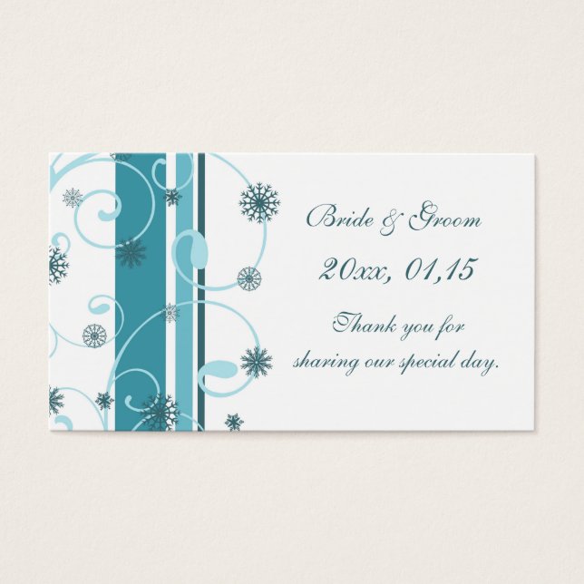 Blue Snowflakes Winter Wedding Favour Tags (Front)