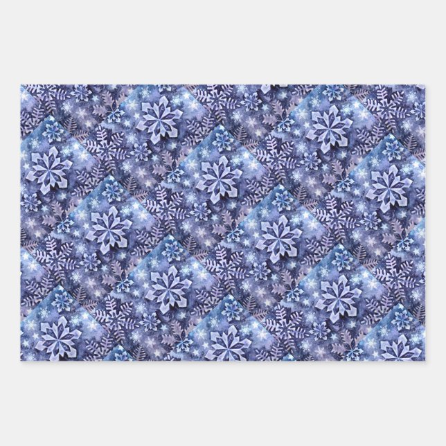 Blue Snowflakes Wrapping Paper Sheet (Front)