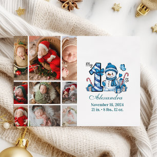 Blue Snowman 9 Photo  First Christmas Holiday Card