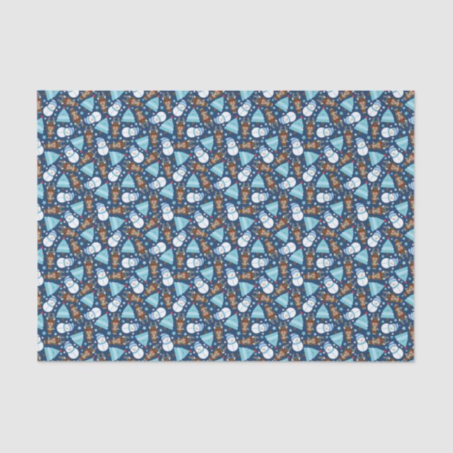 Blue Snowman and Blue Christmas Tree   Tissue Paper (Front)