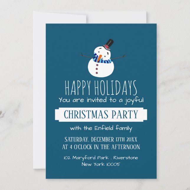 Blue Snowman, Christmas Party Invitation (Front)