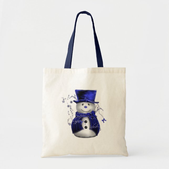 Blue Snowman Christmas Tote Bag (Front)