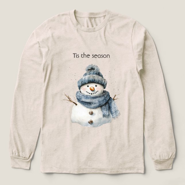 Blue Snowman Christmas Tri-Blend Shirt (Design Front)