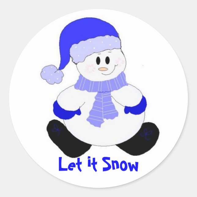 Blue Snowman Classic Round Sticker (Front)