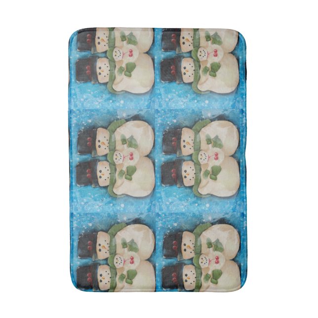 Blue Snowman Family Bath Mat (Front Vertical)