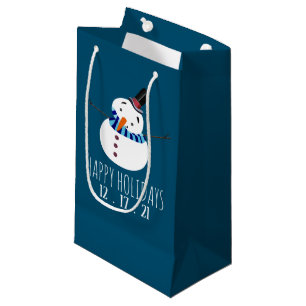 Blue Snowman, Happy Holidays Small Gift Bag
