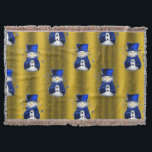 Blue Snowman on Gold Christmas Throw Blanket<br><div class="desc">A cute and colourful Christmas pattern featuring snowmen dressed in blue velvet top hat and vests,  on a festive golden background with gold stars to add a stylish and whimsical touch to your Christmas home decorations this year.</div>