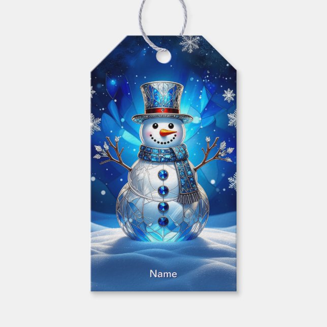 Blue Snowman Snowflakes Holiday Gift Tag (Front)