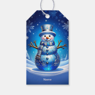 Blue Snowman Snowflakes Holiday Gift Tag