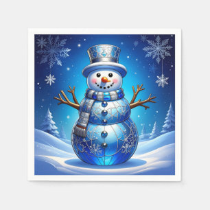Blue Snowman Snowflakes Holiday Napkin