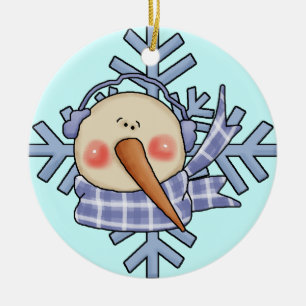 Blue Snowman Snowflakes Holiday Ornament