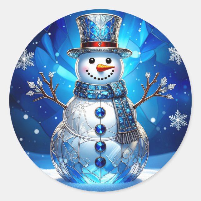 Blue Snowman Snowflakes Holiday Sticker (Front)
