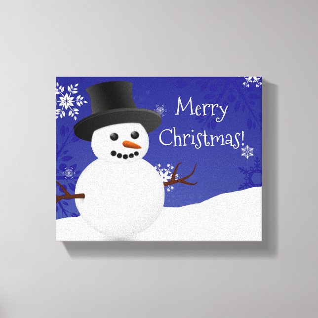 Blue Snowman Winter Scene Christmas Canvas Print (Front)