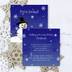 Blue Snowman Winter Scene Christmas Invitation