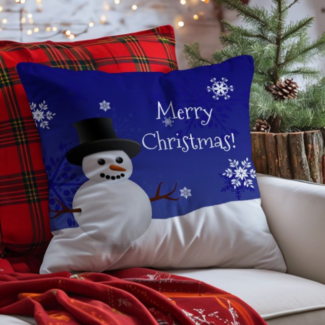 Blue Snowman Winter Scene Christmas Throw Pillow (Blue Snowman Winter Scene Christmas Throw Pillow)