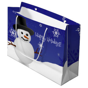 Blue Snowman Winter Scenery Christmas Gift Bag