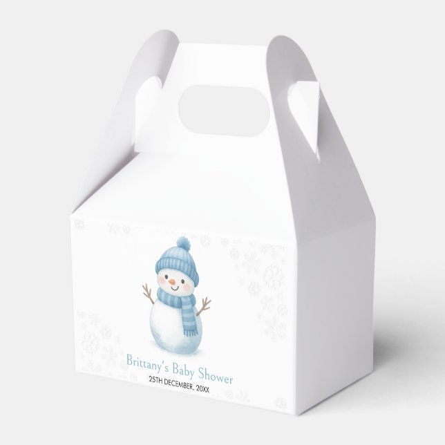  Blue Snowmen Boy Baby Shower Favour Box (Front Side)