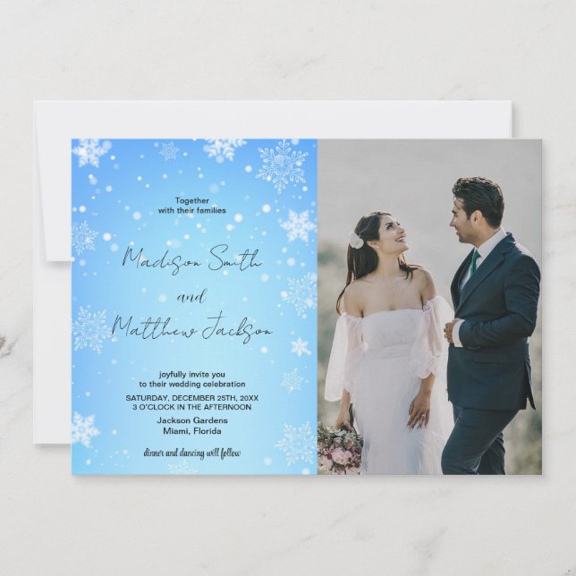 Blue Snows Wedding Invitations with photo (Front)