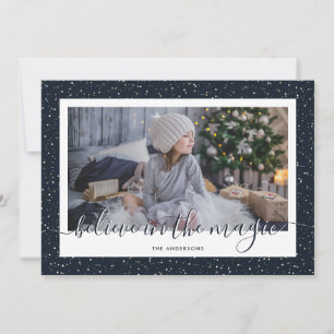 Blue Snowy Believe In the Magic Photo Holiday Card