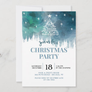 Blue Snowy Christmas Party Invitation