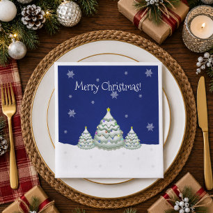 Blue Snowy Christmas Tree Paper Napkin