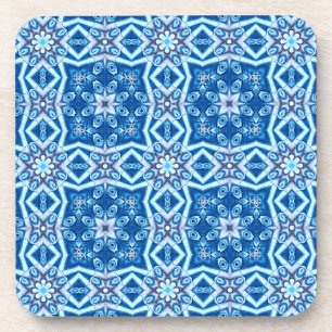 Blue snowy floral square tile pattern coaster