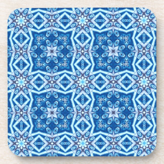 Blue snowy floral square tile pattern coaster