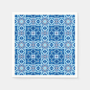 Blue snowy floral square tile pattern napkin