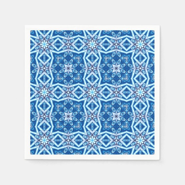 Blue snowy floral square tile pattern napkin (Front)